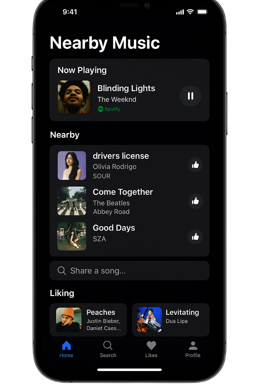 鄰近音樂 App 示意圖
